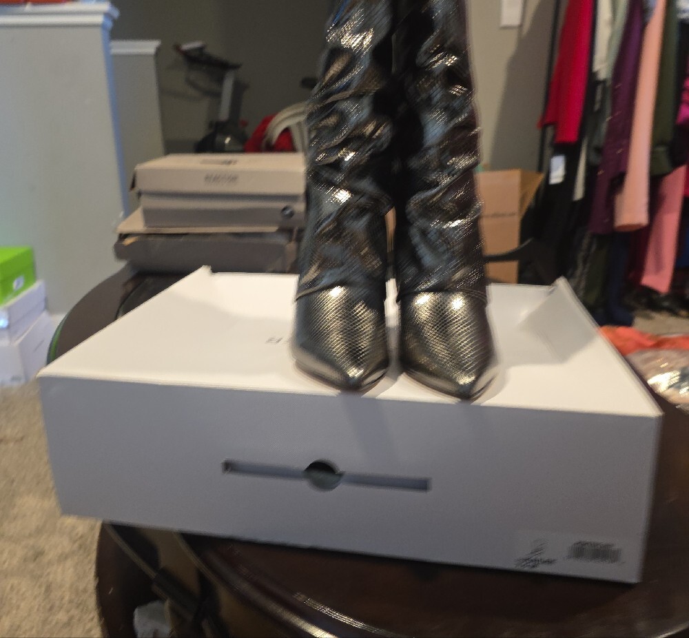 Marc Fisher Metallic Black Pointed-Toe Slouch Boots - Picture 9 of 15